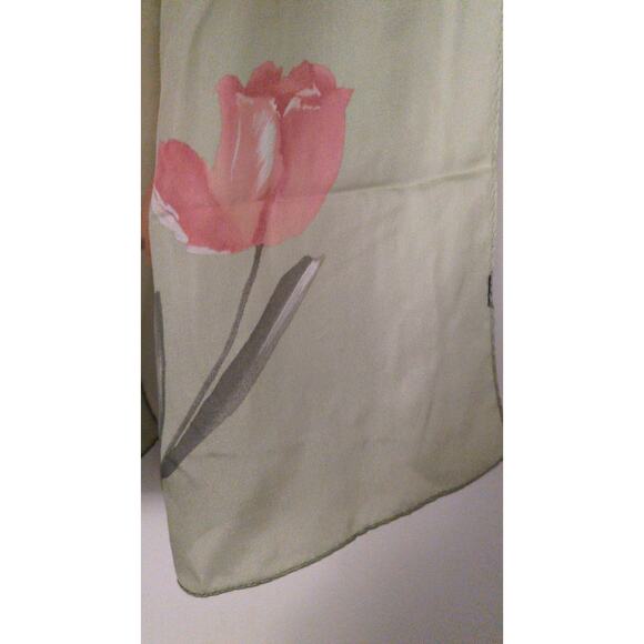 Vintage Light Green & Pink Silk Long & Thin Scarf by Ellen West, Artsy, Boho - Picture 6 of 6